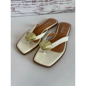 Sheln Womens Shell Shell Flip Flops Cream Gold Size 8